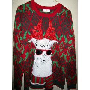 Reindeer Llama Ugly Christmas sweater, graphic on front and back